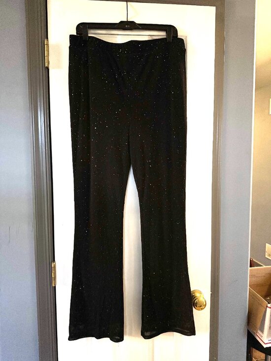 Madden NYC Size L Black Mesh Glitter Overlay Fully Lined Slacks/Pants EUC - Picture 2 of 4
